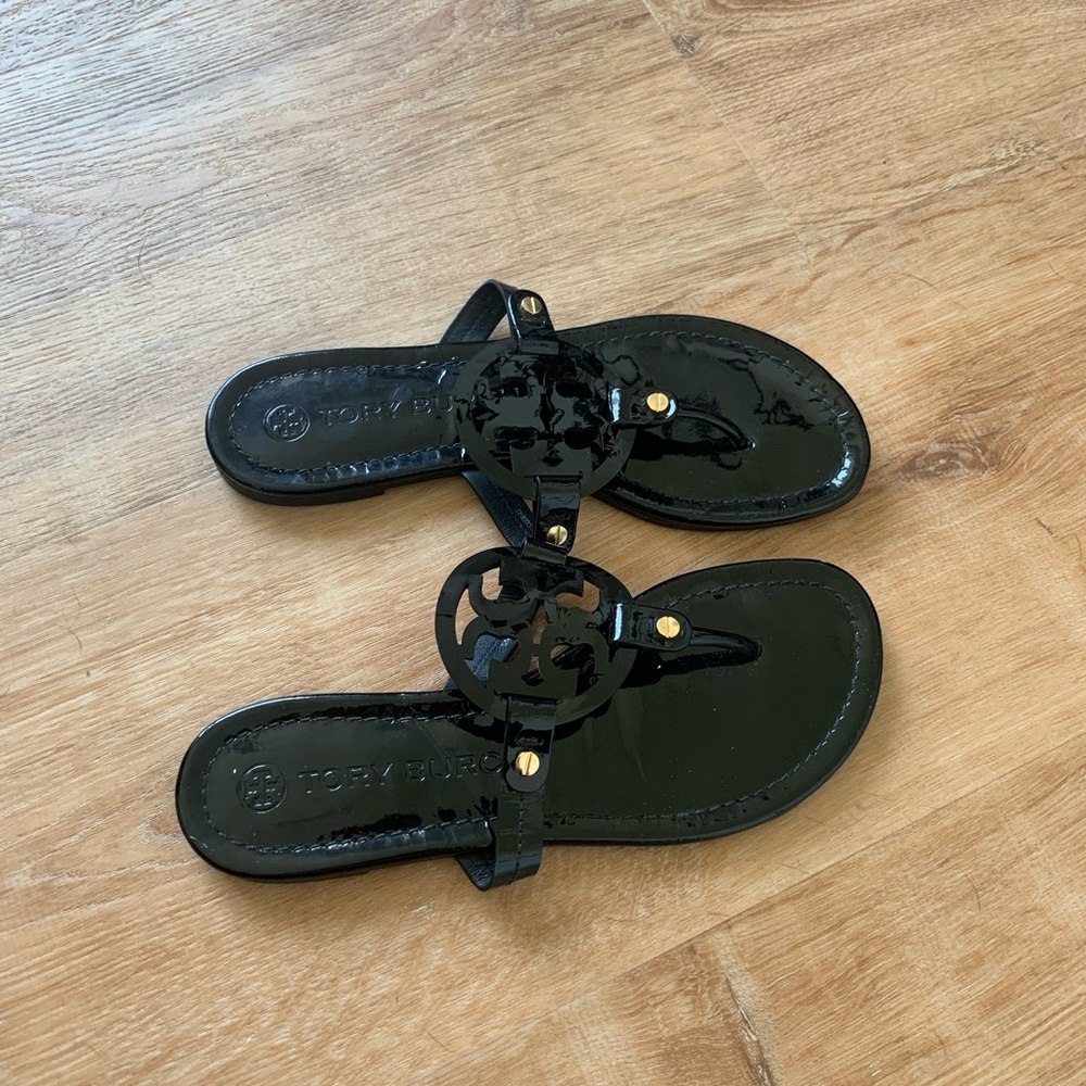 Tory Burch Miller Sandals in black patent leather